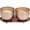 image:imageDeco 79 Metal Sauvignon Blanc Scented Cutout Spotted Double 7 oz 1 Wick Candle with White Wax and Tray Set of 2 8 W 4 H CopperWhite