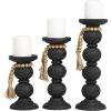 image:imageDeco 79 Wood Handmade Decorative Candle Holder Bubble Inspired Matte Candle Stand with Beaded Garland Accent Set of 3 Candlestick Holder 15 12 9 H Black