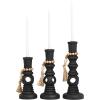 image:imageDeco 79 Wood Handmade Decorative Candle Holder Textured Matte Candle Stand with Beaded Garland Accent Set of 3 Candlestick Holder 14 12 10 H Black