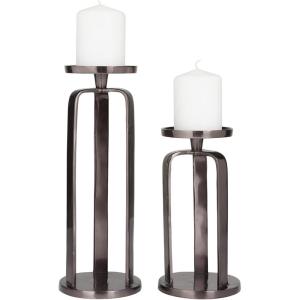 image:imageCosmoLiving by Cosmopolitan Aluminum Geometric Pillar Candle Holder Set of 2 14 10H BlackBlack