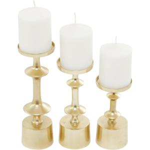 image:imageCosmoLiving by Cosmopolitan Aluminum Metal Decorative Candle Holder Pillar Candle Stand Set of 3 Candlestick Holder 11 9 7 H GoldGold
