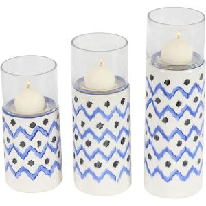 image:imageDeco 79 67110 LatticePatterned Ceramic Candle Holders 9 x 11 x 13 WhiteGreenClearBlackSilver
