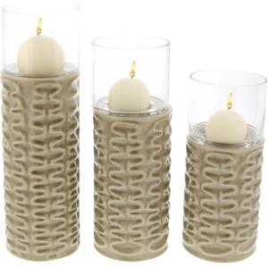 image:imageDeco 79 67110 LatticePatterned Ceramic Candle Holders 9 x 11 x 13 WhiteGreenClearLightbrownClear