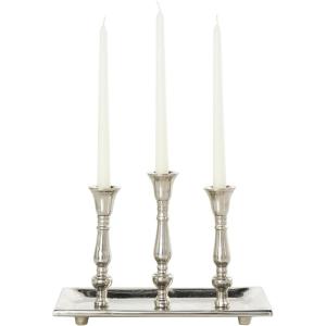 image:imageDeco 79 Aluminum Metal 3 Candle Candelabra with Candle Plate 12 x 6 x 9 Silver