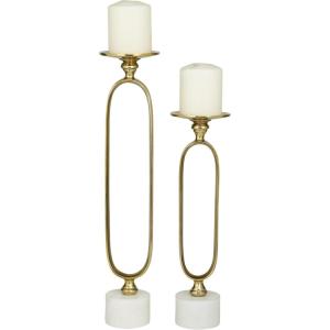 image:imageDeco 79 Aluminum Metal Decorative Candle Holder Paper Clip Pillar Candle Stand with Marble Base Set of 2 Candlestick Holder 19 15 H Gold
