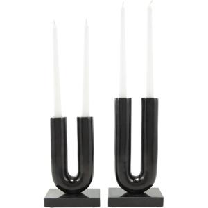 image:imageDeco 79 Aluminum Metal Geometric Decorative Candle Holder UShaped Candle Stand with White Marble Bases Set of 2 Candlestick Holder 9 11 H GoldBlack