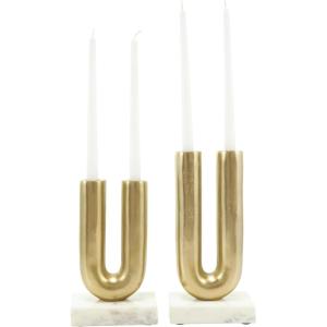 image:imageDeco 79 Aluminum Metal Geometric Decorative Candle Holder UShaped Candle Stand with White Marble Bases Set of 2 Candlestick Holder 9 11 H GoldGold