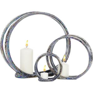 image:imageDeco 79 Ceramic Decorative Candle Holder Pillar 3 Plate Candle Stand Set of 3 Candlestick Holder 13 9 6H Silver