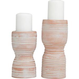image:imageDeco 79 Ceramic Decorative Candle Holder Whitewashed Ribbed Terracotta Candle Stand Set of 2 Candlestick Holder 11 9 H PinkPink