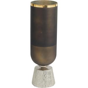 image:imageDeco 79 Glass Colorblock Candle Holder with Gold Accents and Textured Silver Base 6 x 6 x 20 BronzeBronze