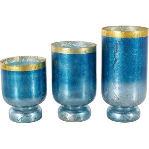 image:imageDeco 79 Glass Pillar Hurricane Lamp with Gold Interior Set of 3 12 10 12H Blue