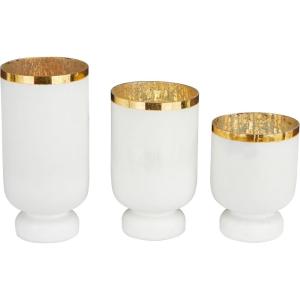 image:imageDeco 79 Glass Room Hurricane Lamp Pillar Hurricane Candle Holders with Gold Interior Set of 3 Table Centerpiece Lamps 12 10 8H WhiteWhite