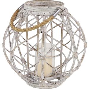 image:imageDeco 79 Large Round Woven Rattan White Lantern with Burlap Jute Rope Handle and Glass Insert 15 x 15