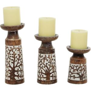 image:imageDeco 79 Mango Wood Handmade Decorative Candle Holder Candle Stand Set of 3 Candlestick Holder 10 8 6H Brown
