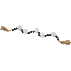 image:imageDeco 79 Marble Decorative Candle Holder Garland Candle Stand with Brown Tassel and Black Beads Candlestick Holder 50 x 2 x 2 White