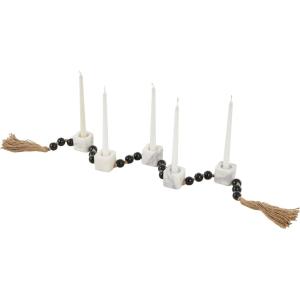 image:imageDeco 79 Marble Decorative Candle Holder Garland Candle Stand with Brown Tassel and Black Beads Candlestick Holder 52 x 2 x 2 White