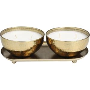 image:imageDeco 79 Metal Decorative Candle Egyptian Mint Scented Hammered 12 oz 2 Wick Aromatherapy Candle with White Wax Set of 2 Wax Aromatherapy Candle 10 W 3 H Gold