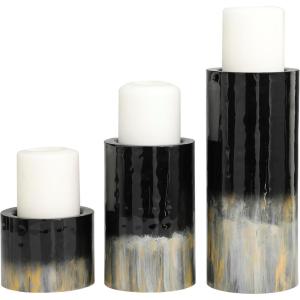 image:imageDeco 79 Metal Decorative Candle Holder Colorblock Candle Stand with Gold and Silver Streaks Set of 3 Candlestick Holder 11 7 4 H Black