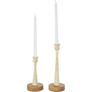 image:imageDeco 79 Metal Decorative Candle Holder Textured Tapered Candle Stand with Brown Wood Bases Set of 2 Candlestick Holder 10 7 H Light BlueCream