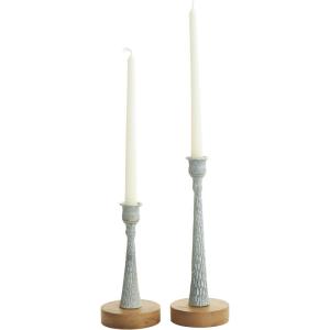 image:imageDeco 79 Metal Decorative Candle Holder Textured Tapered Candle Stand with Brown Wood Bases Set of 2 Candlestick Holder 10 7 H Light BlueLight Blue