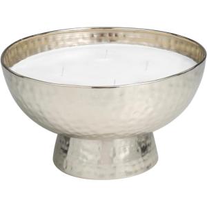 image:imageDeco 79 Metal Decorative Candle Jasmine Scented Wide Hammered 70 oz 4 Wick Aromatherapy Candle with White Wax Wax Aromatherapy Candle 10 x 10 x 6 SilverWhite