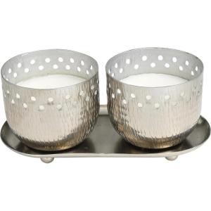 image:imageDeco 79 Metal Decorative Candle Set Vanilla Marshmallow Scented Cutout Spotted 7 oz 1 Wick Aromatherapy 8 W 4 H Silver