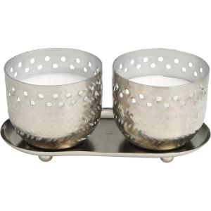 image:imageDeco 79 Metal Decorative Candle White Sage Scented Cutout Spotted 7 oz 1 Wick Aromatherapy Candle with White Wax Set of 2 Wax Aromatherapy Candle 8 W 4 H Silver