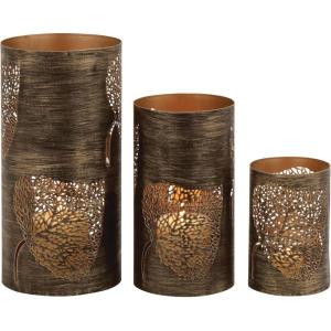 image:imageDeco 79 Metal Indoor Outdoor Candle Lantern Leaf Decorative Lantern Candle Holder Set of 3 Lantern 12 9 5H Copper