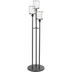 image:imageDeco 79 Metal Room Hurricane Lamp Tall Floor Hurricane Candle Holder with 3 Posts and Round Base Table Centerpiece Lamp 14 x 14 x 55 Black