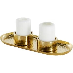 image:imageDeco 79 Stainless Steel Metal Decorative Candelabra 4 Candle Candlestick Holder with Attached Tray Candlestand 26 x 8 x 2 SilverGold