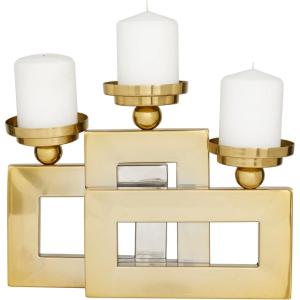 image:imageDeco 79 Stainless Steel Metal Decorative Candle Holder Pillar 3 Plate Candle Stand Candlestick Holder 14 x 6 x 11 SilverGold
