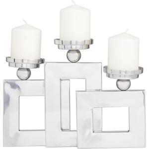 image:imageDeco 79 Stainless Steel Metal Decorative Candle Holder Pillar 3 Plate Candle Stand Candlestick Holder 14 x 6 x 11 SilverSilver