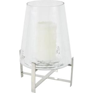 image:imageDeco 79 Stainless Steel Metal Hurricane Lamp with Stainless Steel X Shaped Base 10 x 10 x 16 ClearClear