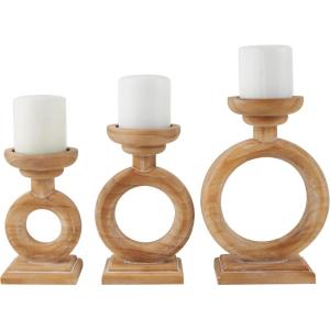 image:imageDeco 79 Wood Decorative Candle Holder Circular Ring Candle Stand Set of 3 Candlestick Holder 11 9 8 H BrownBrown