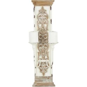 image:imageDeco 79 Wood Scroll Pillar 2 Plate Wall Sconce 10 x 6 x 29 BrownBrown