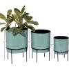 image:imageDeco 79 Metal Indoor Outdoor Planter Small Planter Pot with Removable Black Stand Set of 3 Planters 10 13 14H GrayTeal