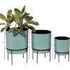 image:imageDeco 79 Metal Indoor Outdoor Planter Small Planter Pot with Removable Black Stand Set of 3 Planters 10 13 14H GrayTeal