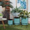 image:imageDeco 79 Metal Indoor Outdoor Planter Small Planter Pot with Removable Black Stand Set of 3 Planters 10 13 14H GrayTeal