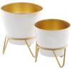 image:imageDeco 79 Metal Indoor Outdoor Planter Small Planter Pot with Removable Stand Set of 2 Planters 11 9H White