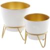 image:imageDeco 79 Metal Indoor Outdoor Planter Small Planter Pot with Removable Stand Set of 2 Planters 11 9H White