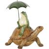 image:imageDeco 79 Resin Frog Decorative Sculpture Sitting Home Decor Statue with Umbrella and Brown Walking Turtle Accent Figurine 11 x 7 x 12 BronzeBronze