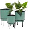 image:imageDeco 79 Metal Indoor Outdoor Planter Small Planter Pot with Removable Black Stand Set of 3 Planters 10 13 14H GrayTeal