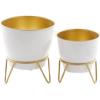 image:imageDeco 79 Metal Indoor Outdoor Planter Small Planter Pot with Removable Stand Set of 2 Planters 11 9H White