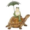 image:imageDeco 79 Resin Frog Decorative Sculpture Sitting Home Decor Statue with Umbrella and Brown Walking Turtle Accent Figurine 11 x 7 x 12 BronzeBronze