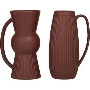 image:imageDeco 79 Ceramic Decorative Vase Ribbed Centerpiece Vases with Handles Set of 2 Flower Vases for Home Decoration 7W 12H RedRed