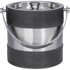 image:imageDeco 79 Leather Handmade Ice Bucket with Lid 8 x 7 x 12 BrownGray
