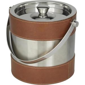 image:imageDeco 79 Leather Handmade Ice Bucket with Lid 8 x 7 x 12 BrownTan