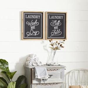 image:imageDeco 79 Linen Laundry Sign Wall Decor Set of 2 12W 16H Black