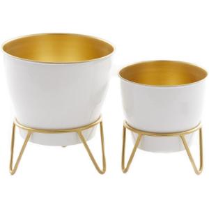 image:imageDeco 79 Metal Indoor Outdoor Planter Small Planter Pot with Removable Stand Set of 2 Planters 11 9H White