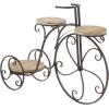 image:imageDeco 79 Metal Bike Indoor Outdoor Plantstand Distressed Indoor Outdoor Scroll 3 Tier Plant Shelf with Fleur De Lis Wheels Plant Stand 36 x 12 x 26 GrayBrown